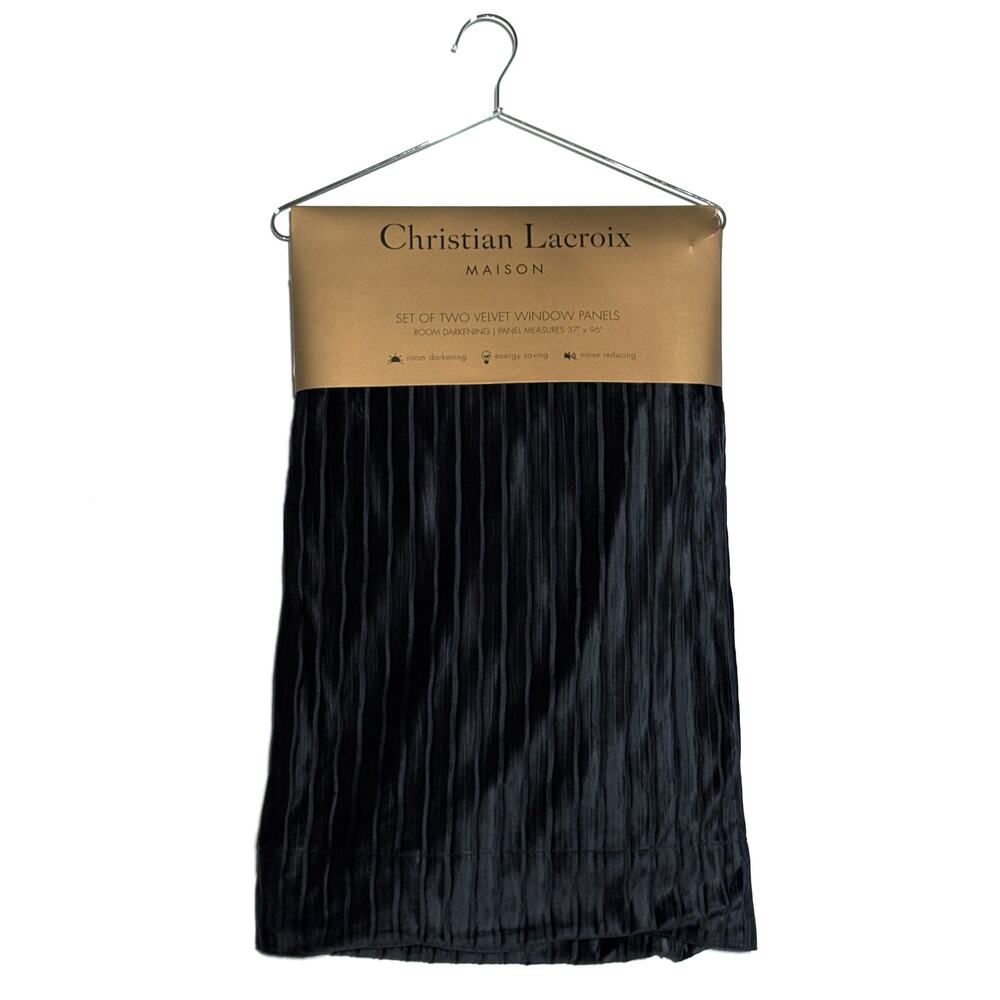Christian Lacroix Window Curtains Panels Drapes Black Velvet Textured 37 x 96”